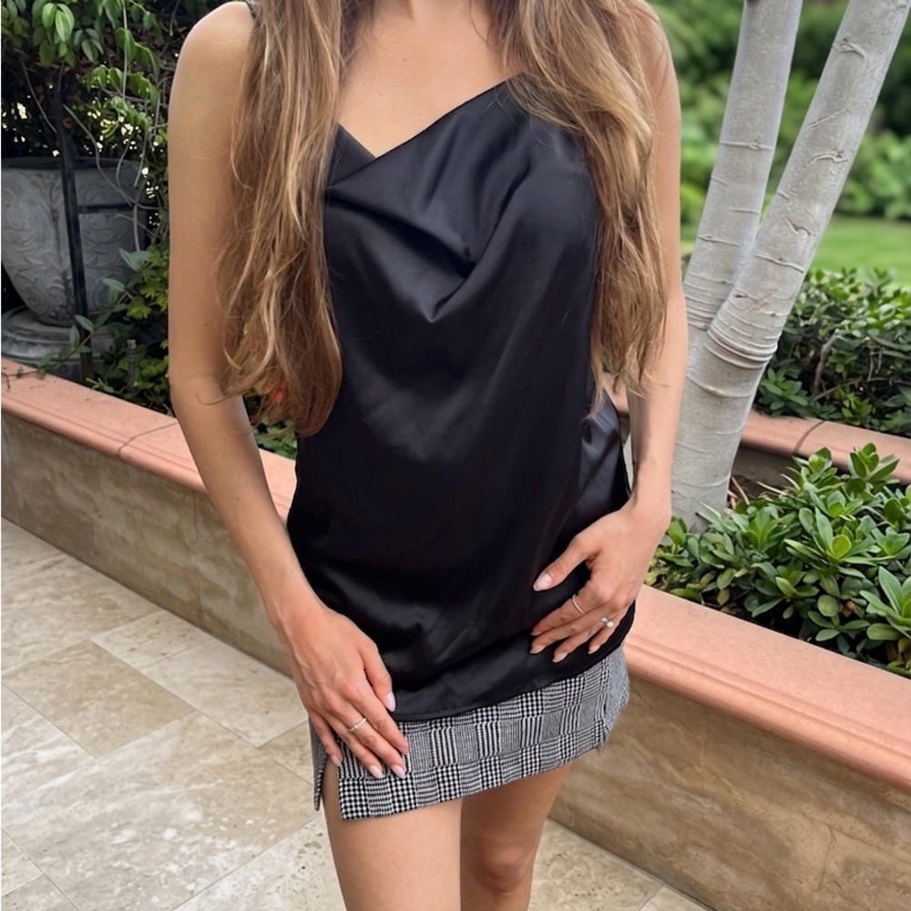 Black Satin Draped Cowl Neck Camisole